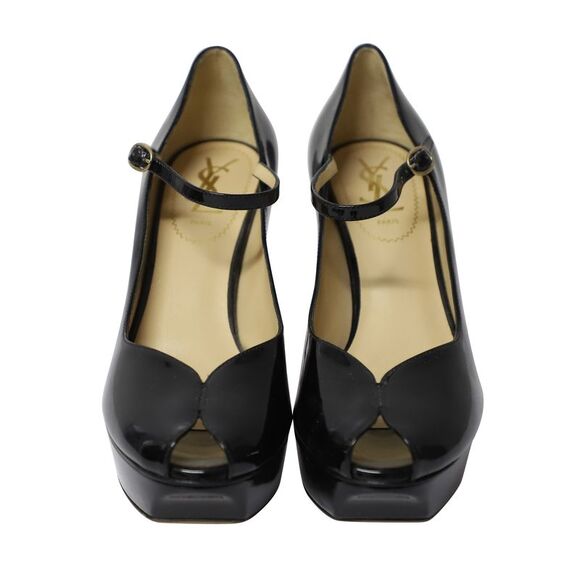 Yves Saint Laurent Peep Toe Platform Mary Jane Pumps in Black Patent Leather - Picture 2 of 7